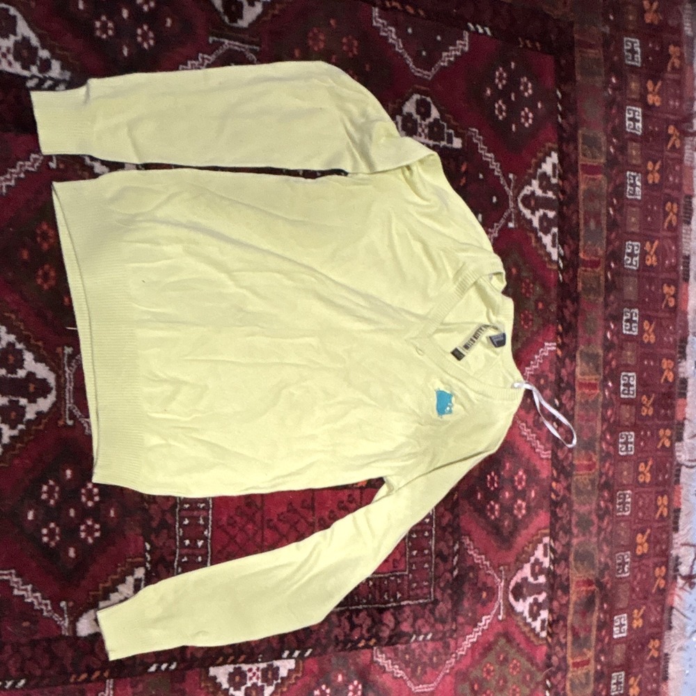 Forever 21 Hello Kitty Sanrio Embroidered Knit V-Neck Pullover Sweater Yellow M